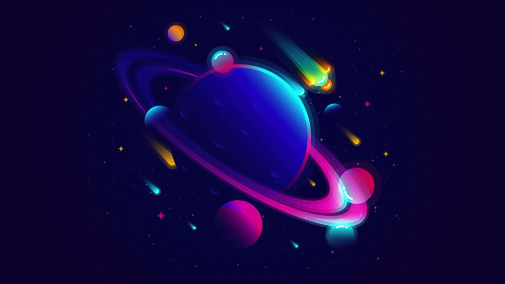 Vibrant Galaxy Wallpaper: Glowing Purple Planet & Colorful Rings