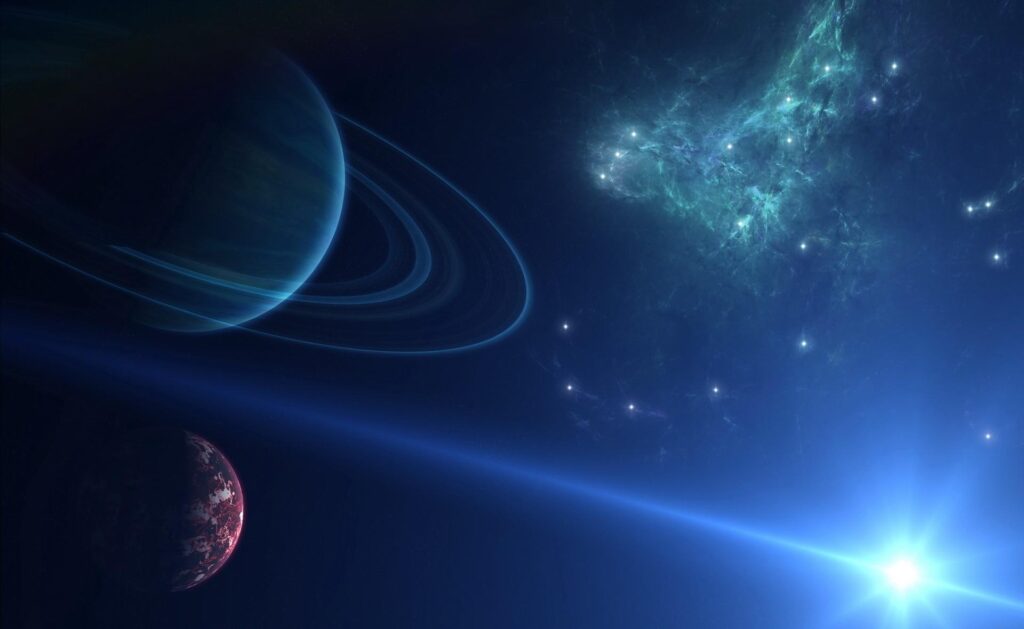 Vibrant Space-Themed Wallpaper: Galaxy, Ringed Planet & Stars