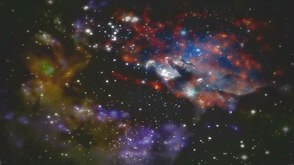 Vibrant galaxy wallpaper with colorful cosmic clouds and glowing stars in deep space hues.