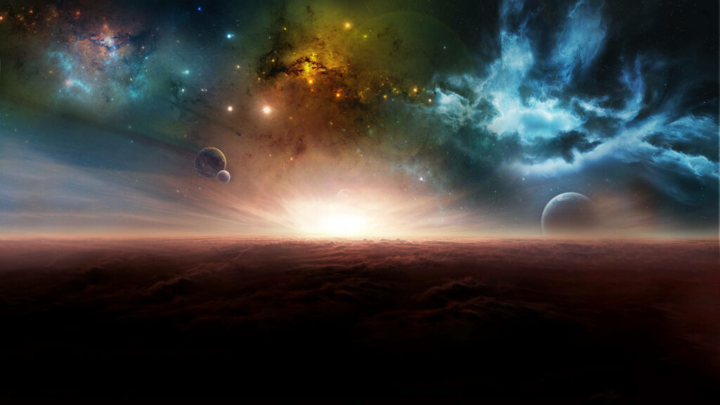 Vibrant Galaxy Wallpaper with Colorful Nebulae & Cosmic Horizon