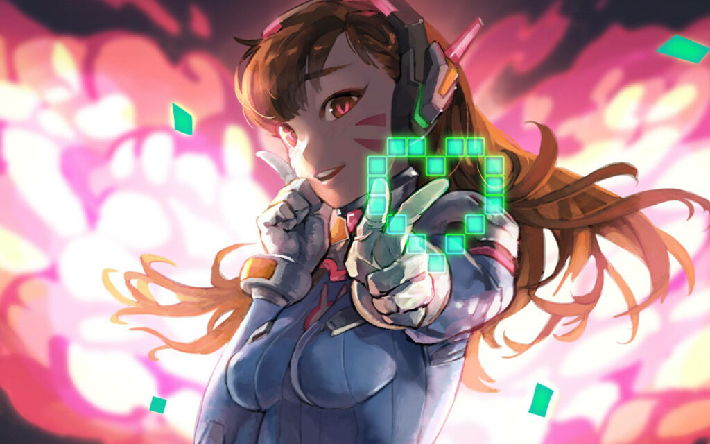 Joyful D.va-Inspired Anime Wallpaper: Vibrant Gaming Character Art