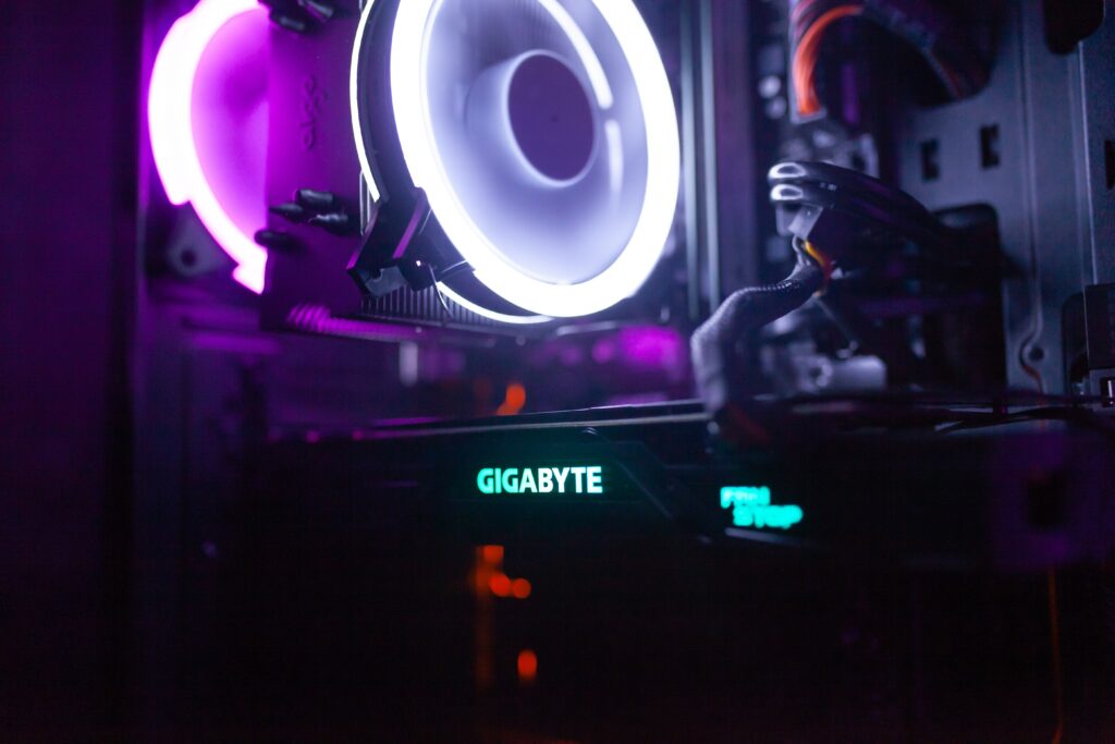 Vibrant Gaming PC Close-Up Wallpaper: Neon Lights & Components