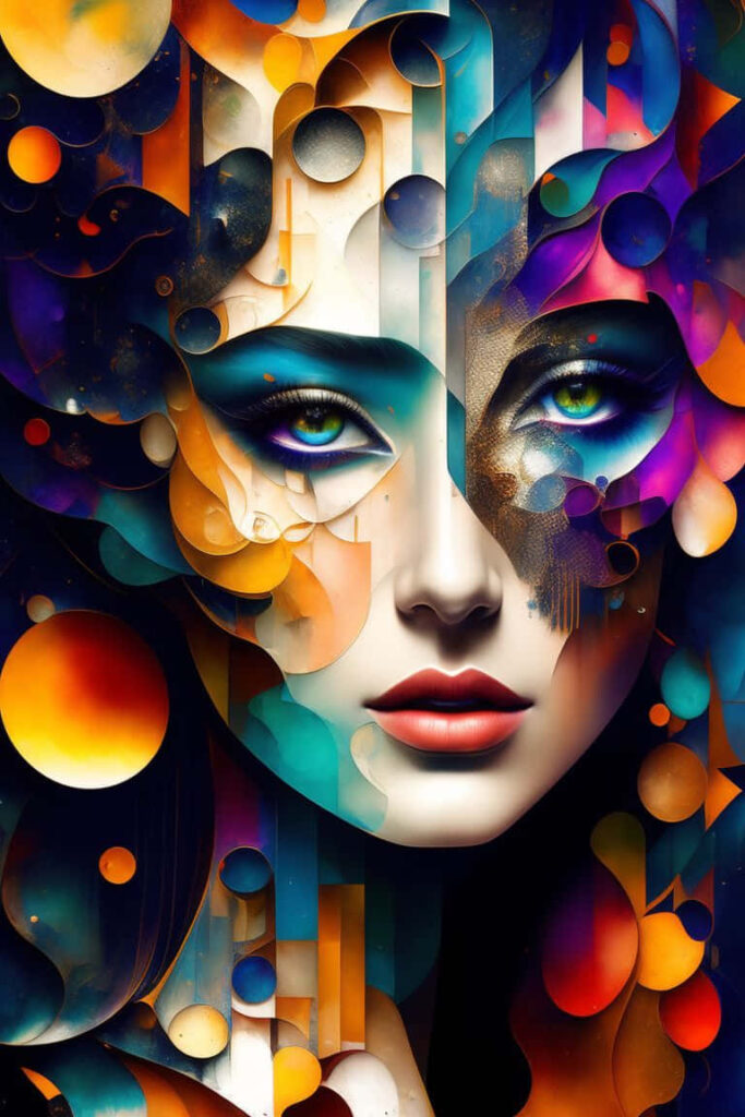 Vibrant Abstract Female Portrait Wallpaper with Geometric Patterns