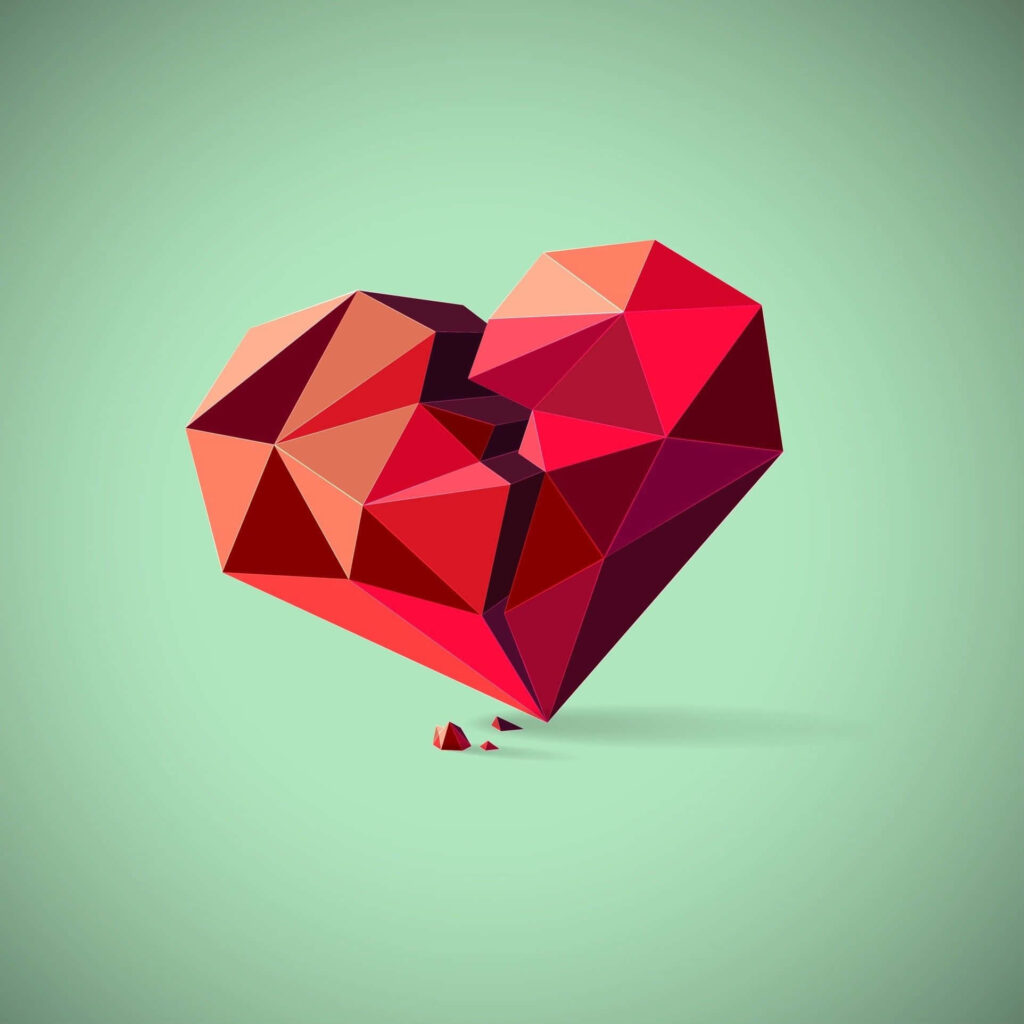 Geometric Broken Heart Wallpaper: Vibrant Art on Soft Green