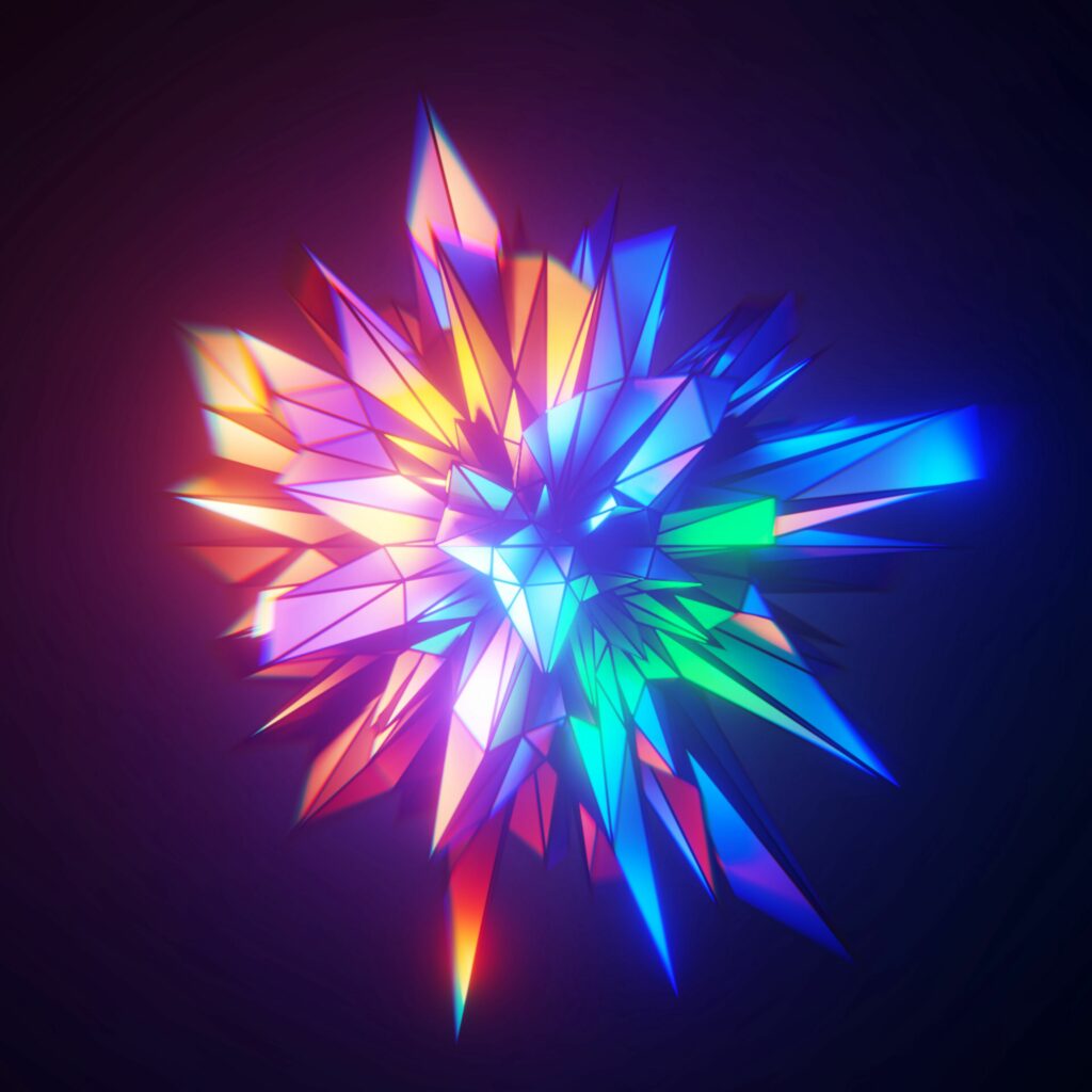 Vibrant 3840x3840 Geometric Crystal Wallpaper in Neon Colors