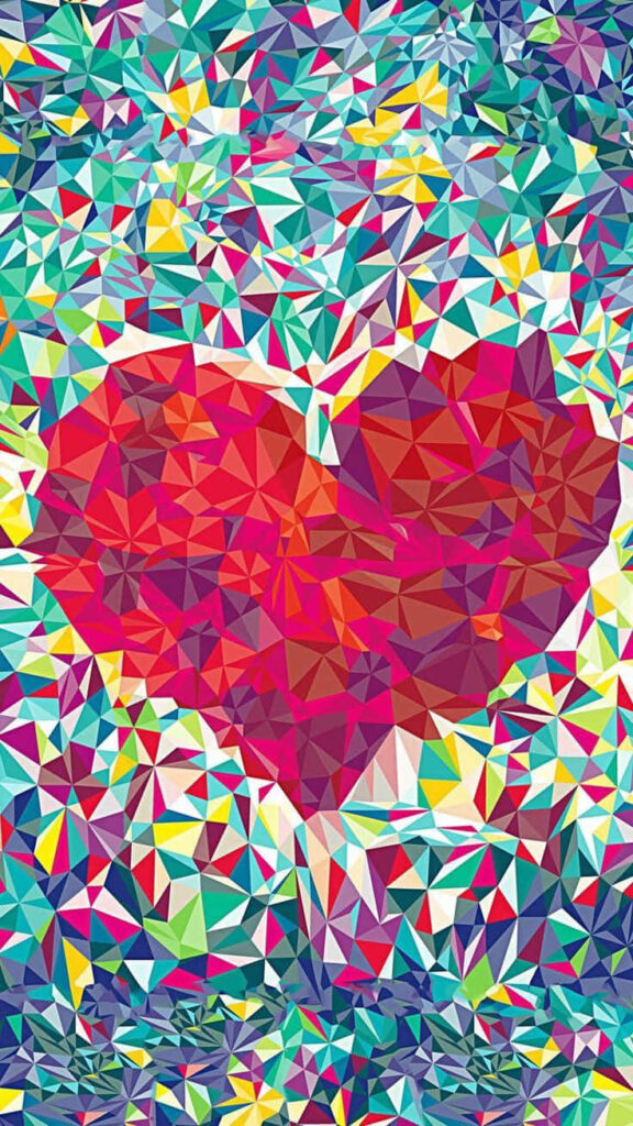 Vibrant Geometric Heart iPad Wallpaper: Cute Mosaic Design Background