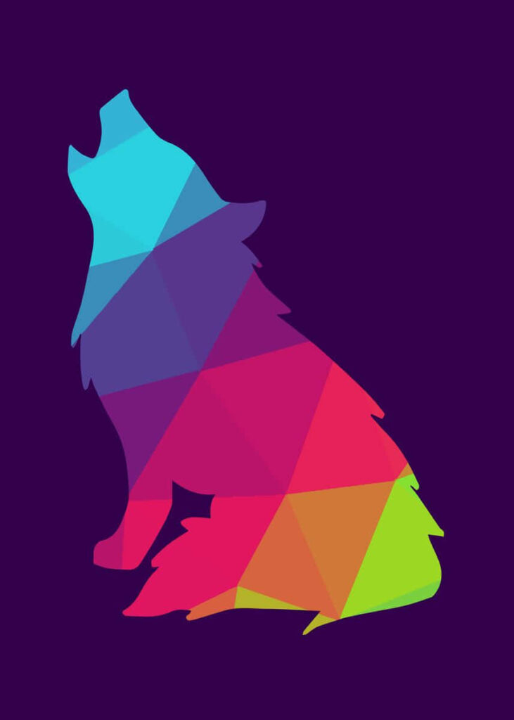 Vibrant Wolf Silhouette Wallpaper: Colorful Geometric Art Design