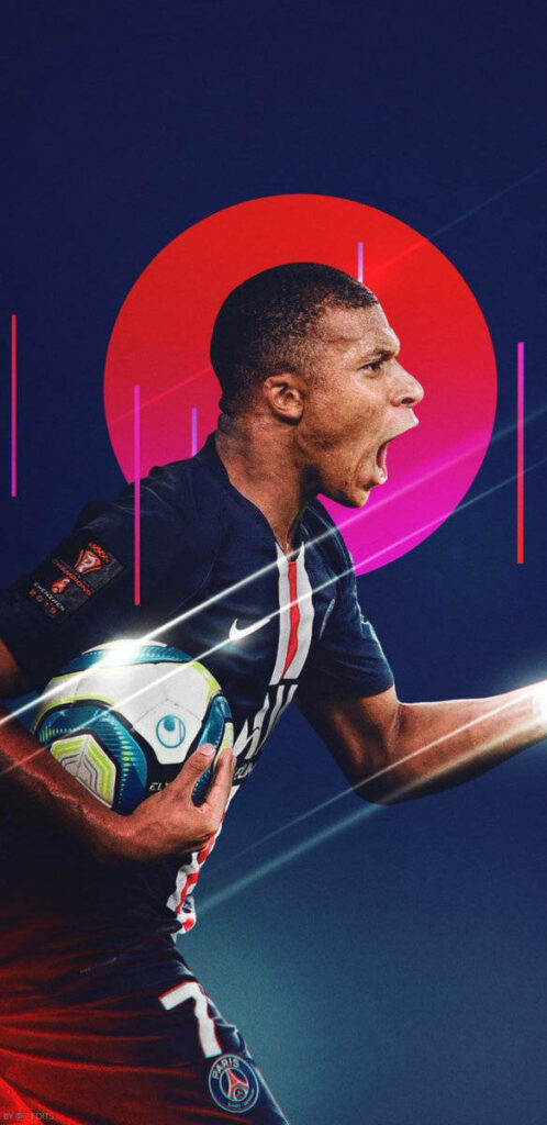 Dynamic Kylian Mbappe Wallpaper: Bold Geometric Art Design
