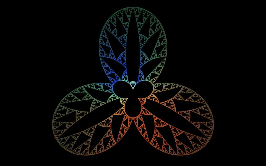 Vibrant Geometric Oval Wallpaper with Fractal Designs on Black Background
