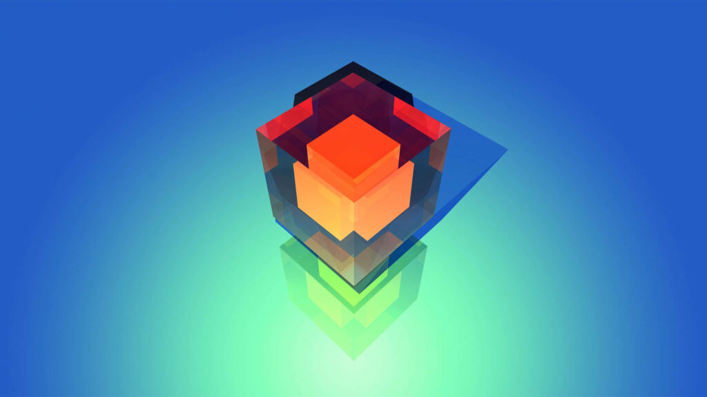 Colorful Geometric Shapes on Gradient Blue Background Wallpaper