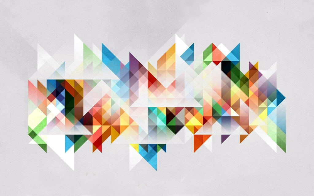 Vibrant Geometric Wallpaper: Colorful Triangles on Grey Background