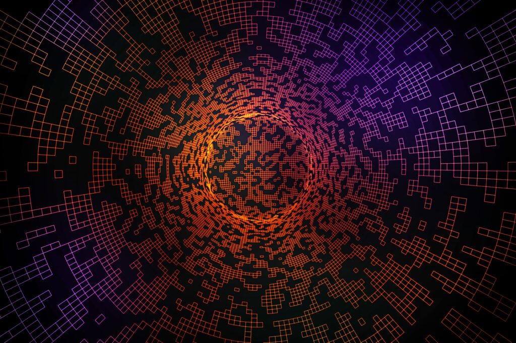 Vibrant Digital Vortex Wallpaper: Geometric Cyberspace Background