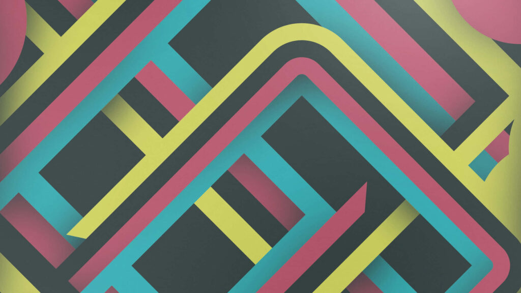 Dynamic Geometric Wallpaper: Vibrant Lines in Yellow, Pink & Teal