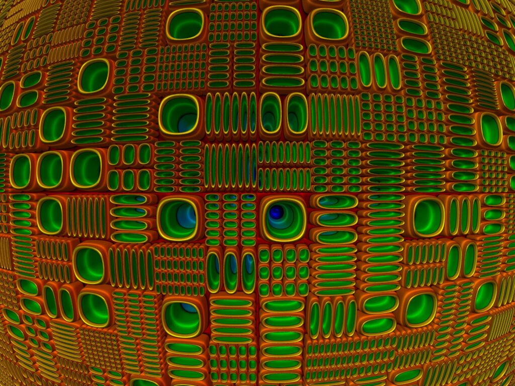 Vibrant Geometric Wallpaper: Green & Gold Sphere Design Background