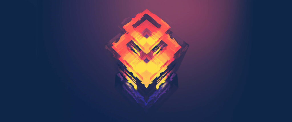 Vibrant Geometric Wallpaper: Red, Orange, Yellow on Blue-Purple Background