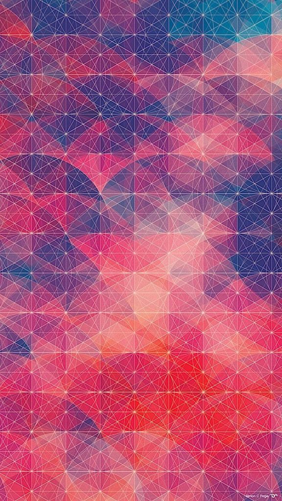 Abstract geometric iOS wallpaper with intersecting circles in vibrant pink purple and blue hues