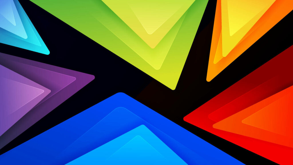Vibrant geometric wallpaper with sharp colorful triangles on black background for modern screens