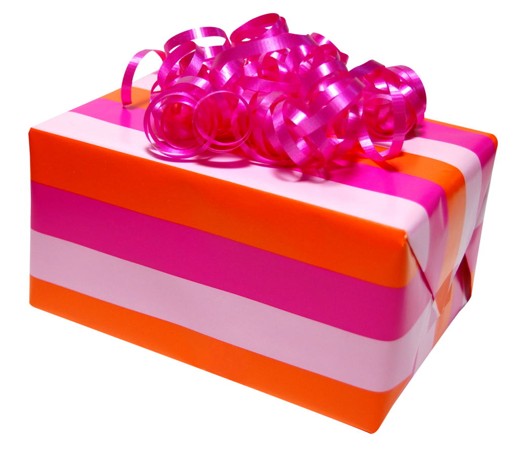 Vibrant Gift Box in Colorful Stripes with Pink Ribbon - Bright Background Wallpaper