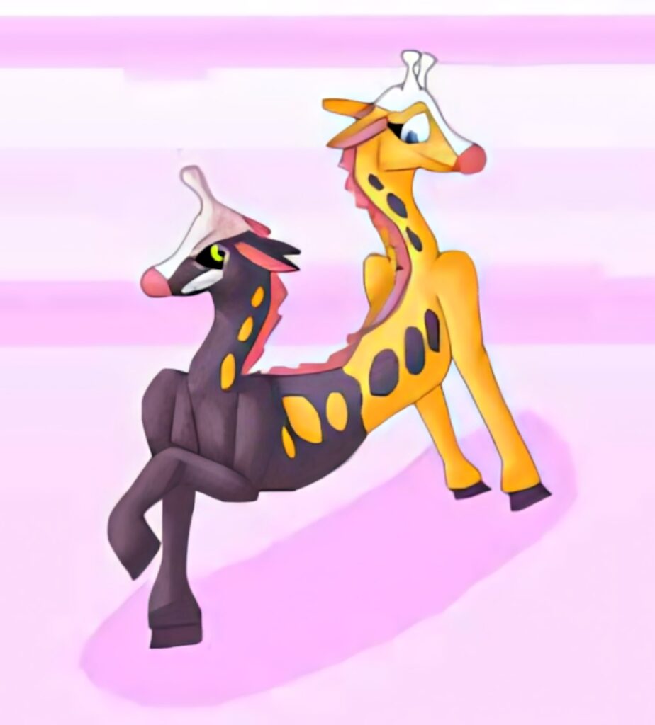 Vibrant Girafarig Fan Art Wallpaper on Soft Striped Background