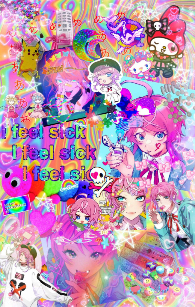 Vibrant Glitchcore Anime Girls Collage Wallpaper Background