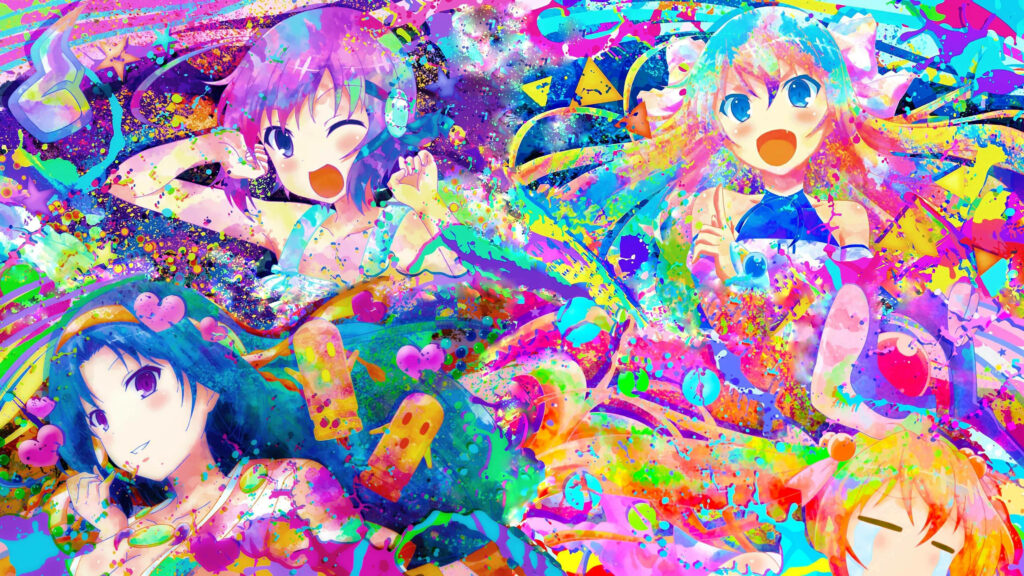 Vibrant Glitchcore Wallpaper with Anime Aesthetic Elements
