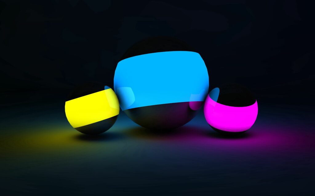Glossy Spheres with Vibrant Stripes - Modern Dark Background Wallpaper