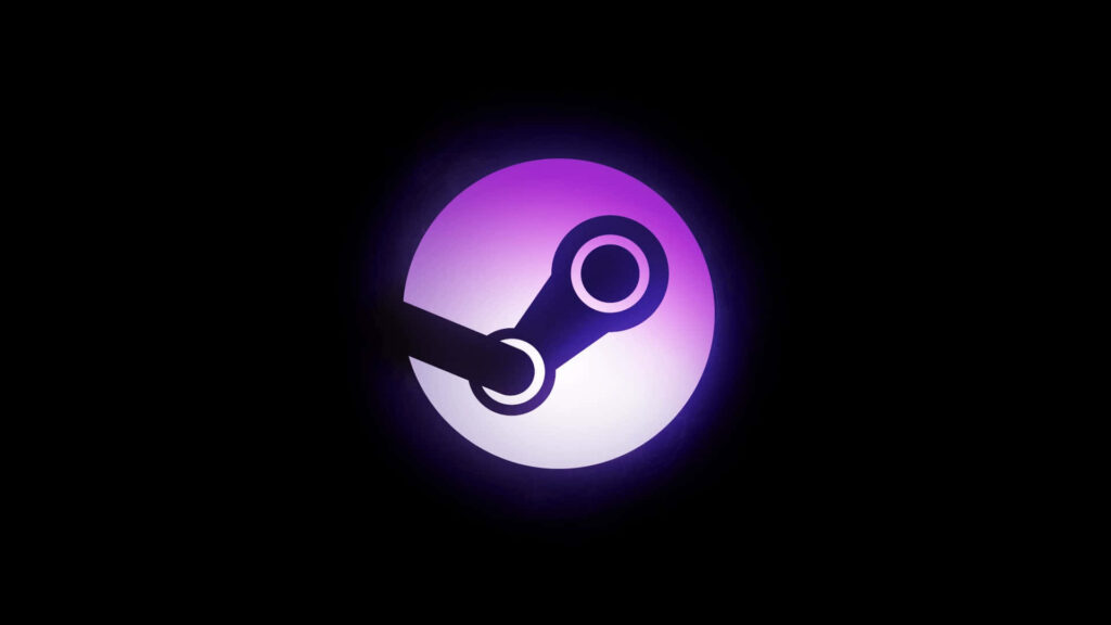 Glowing Steam Platform logo on dark background vibrant modern Steam wallpaper design