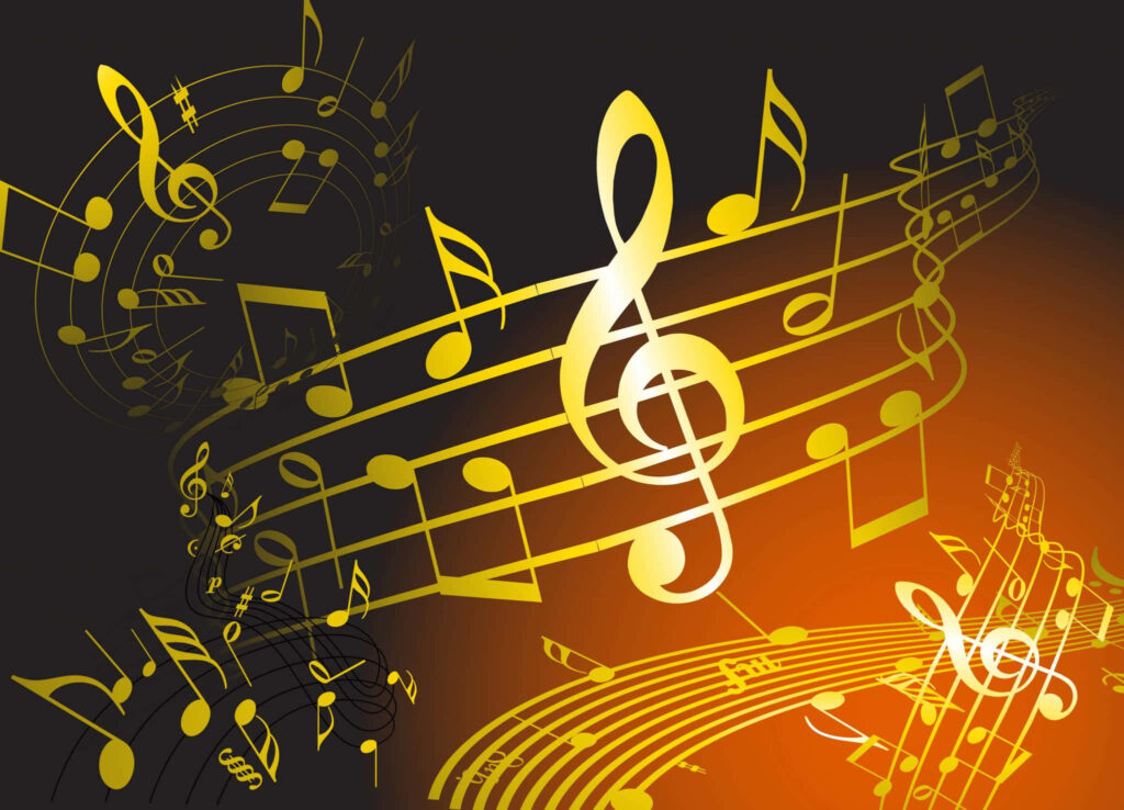 Golden Musical Notes Wallpaper: Vibrant Harmony on Dark Background
