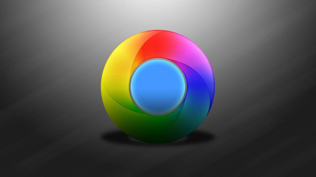 Vibrant glossy Google Chrome logo in red yellow green blue on sleek metallic gradient background Wallpaper