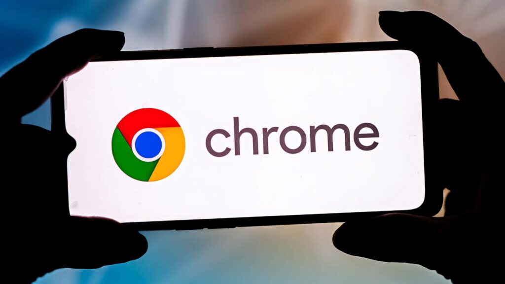 Smartphone screen with vibrant Google Chrome logo on soft abstract background wallpaper