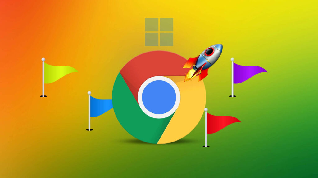 Google Chrome logo with colorful flags and rocket on bright yellow green gradient wallpaper