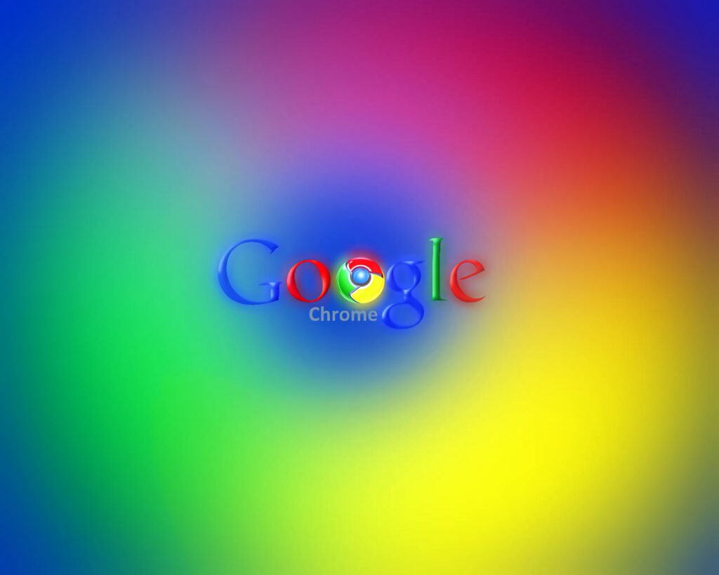 Vibrant Google Chrome wallpaper with swirling rainbow gradient and centered Chrome logo text