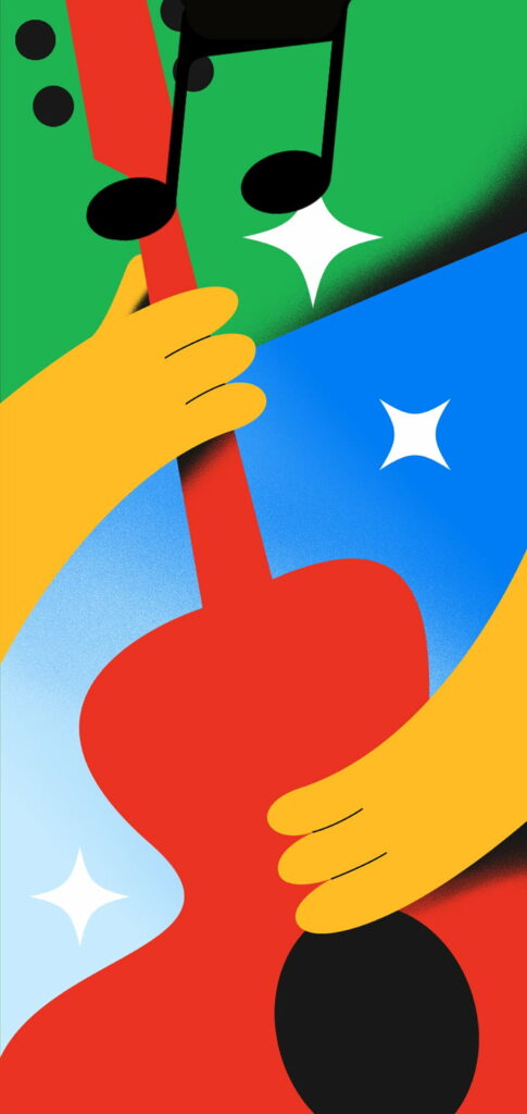 Pixel 4a Harmony: Vibrant Google Guitar Wallpaper for HD Phone Background