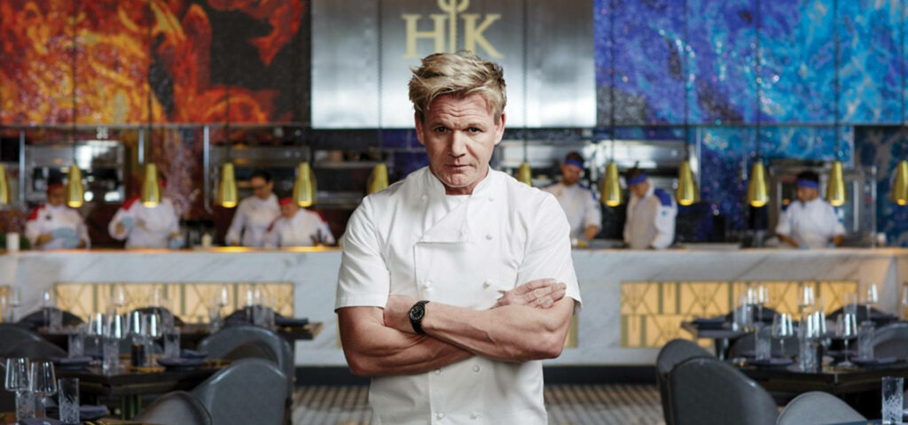 Vibrant Hell's Kitchen Wallpaper: Gordon Ramsay in Fiery Decor