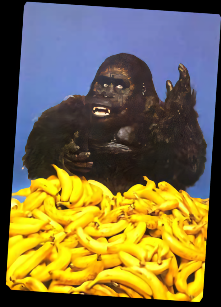 Vibrant Gorilla with Bananas Wallpaper Against Bright Blue Backdrop