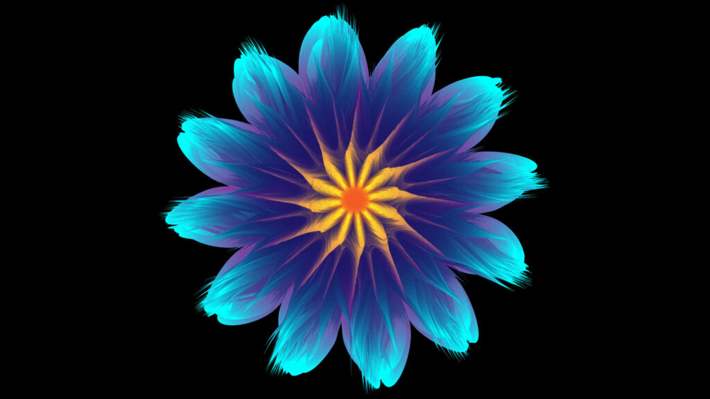 Vibrant Blue Flower Digital Art on Dark Background - Gradient Design Wallpaper