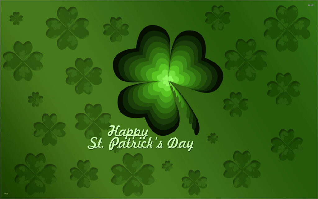Vibrant green St Patrick's Day wallpaper with gradient clover and subtle shamrock patterns