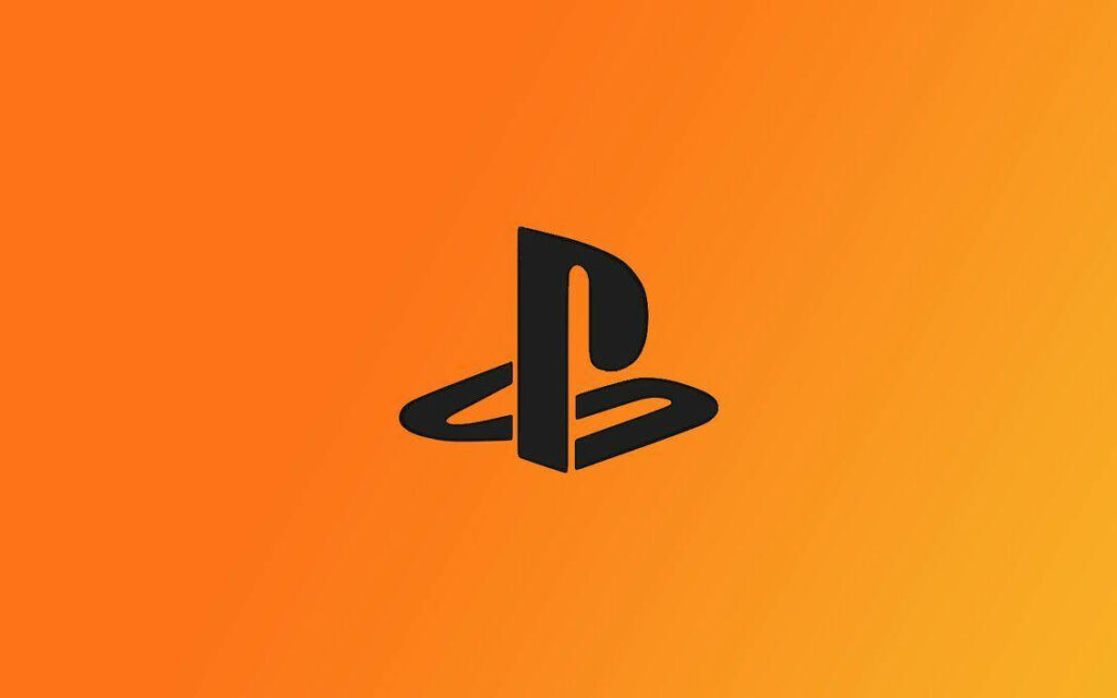 Sleek Black PlayStation Logo on Vibrant Yellow-Orange Gradient Background Wallpaper