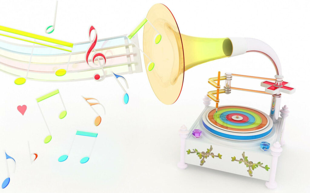 Vibrant Gramophone Wallpaper: Colorful Music Notes Background