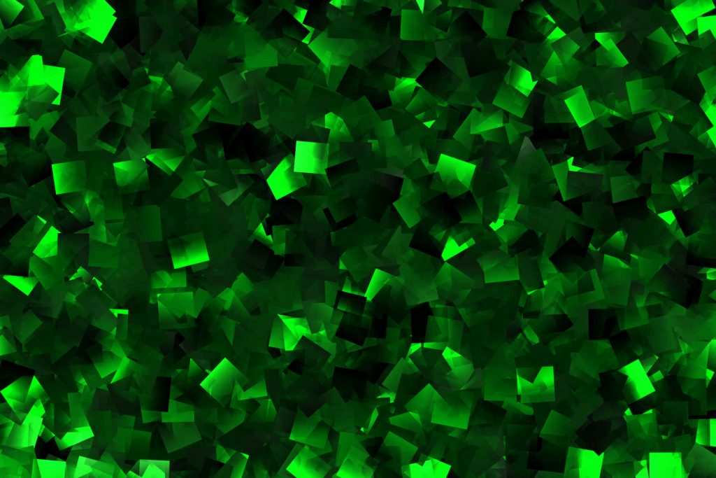 Vibrant green abstract wallpaper with modern geometric pattern of luminous overlapping squares