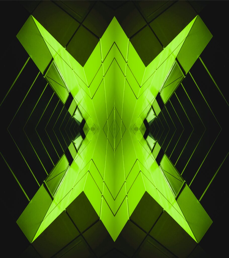 Vibrant Green Abstract Wallpaper with Architectural Symmetry