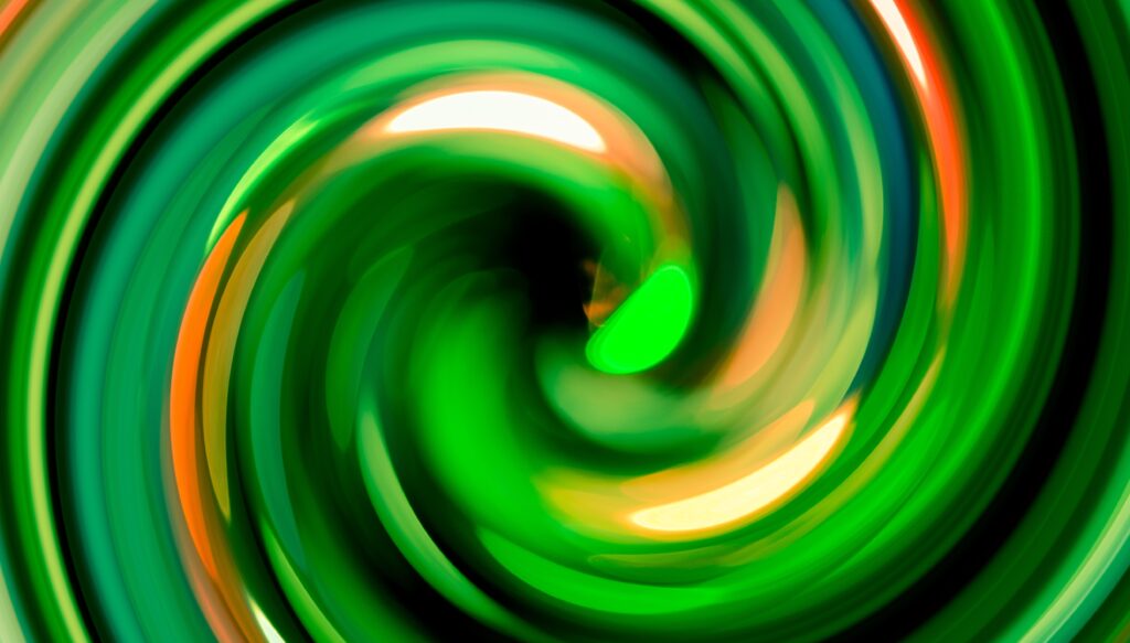 Vibrant Green Abstract Wallpaper with Spirals and Motion Background