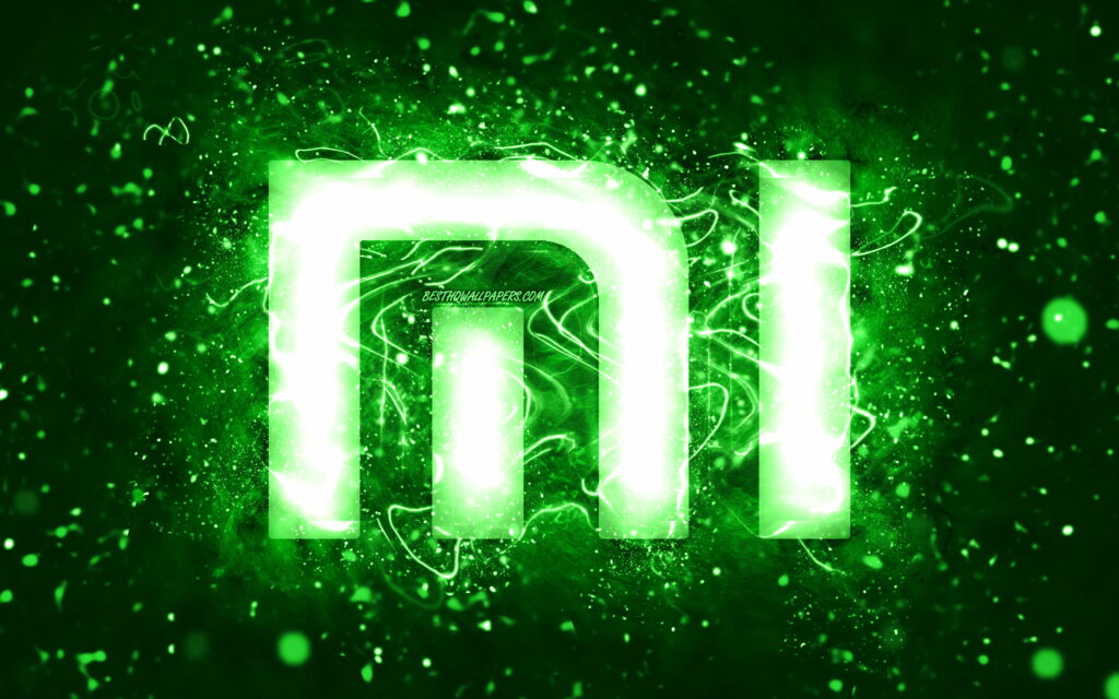 Vibrant Xiaomi: A Captivating Green Neon Display of Brand Identity in an Abstract 4K Wallpaper