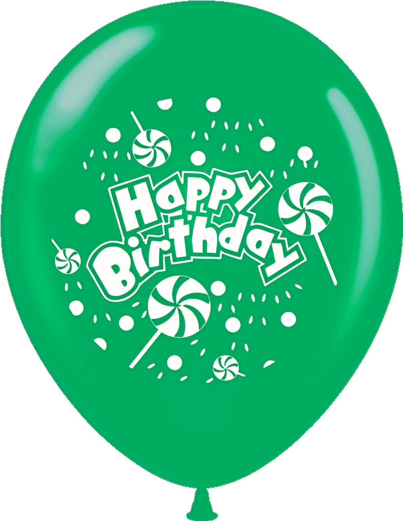 Vibrant Green Birthday Balloon Wallpaper with Lollipops & Confetti