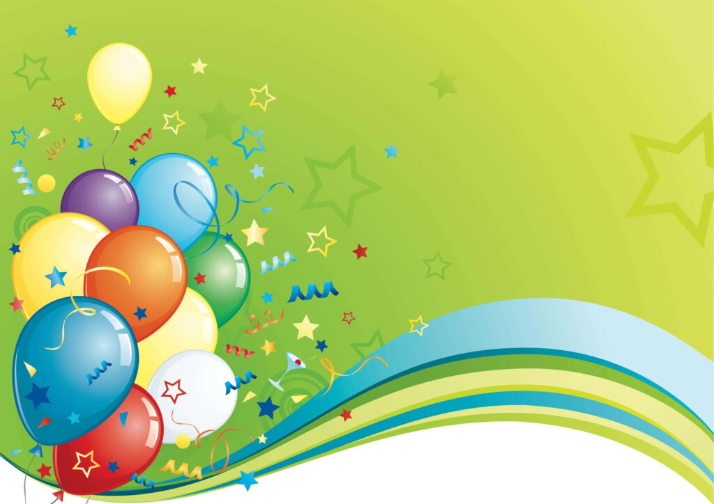 Vibrant Green Birthday Wallpaper with Colorful Balloons & Stars