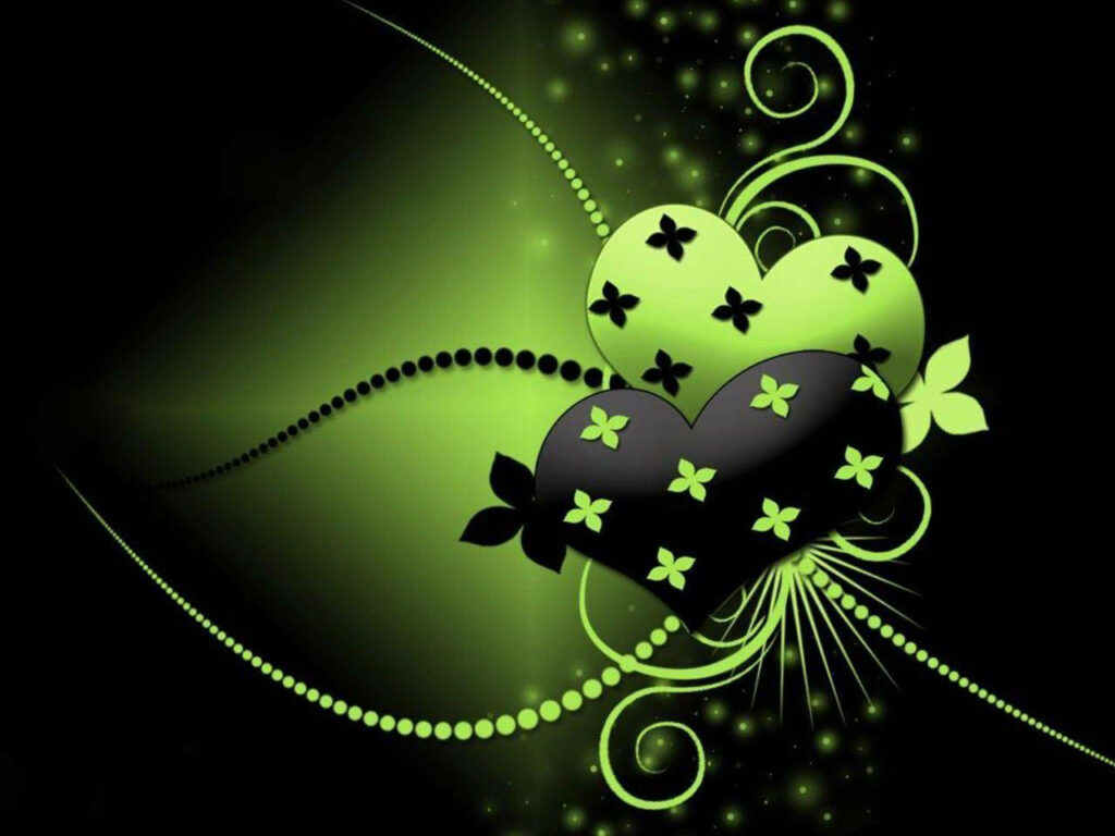 Vibrant Green & Black Heart Floral Wallpaper Background Design