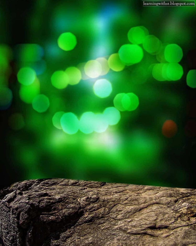 Vibrant green bokeh background with textured stone ledge for creative photo editing template Wallpaper