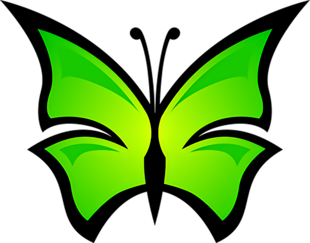Modern Green Butterfly Logo Design on Black Wallpaper Background