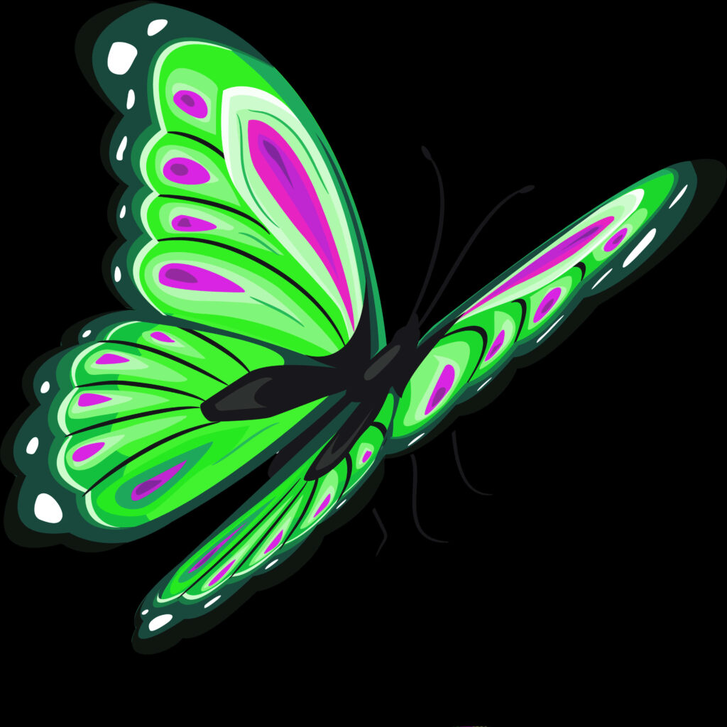 Vibrant Green Butterfly Wallpaper with Intricate Pink Patterns