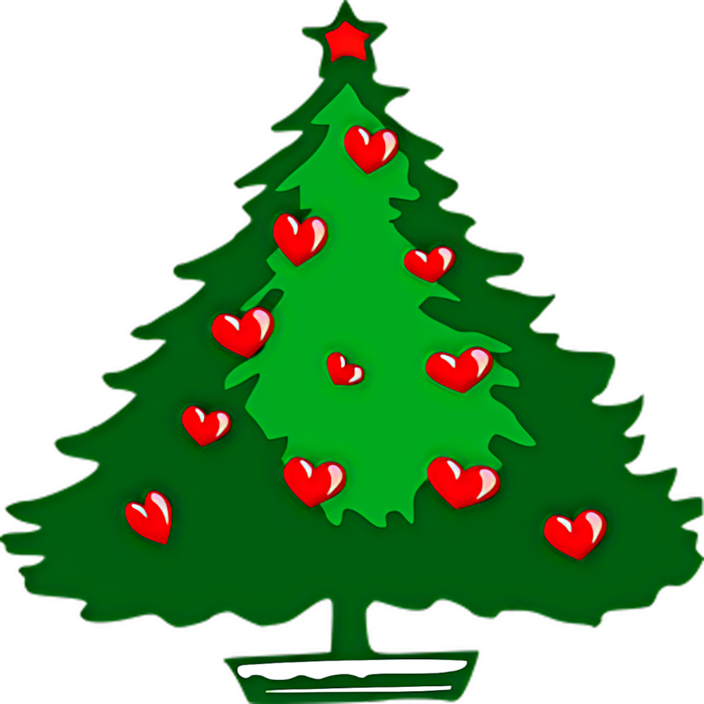 Vibrant Green Christmas Tree with Red Heart Ornaments & Star Wallpaper